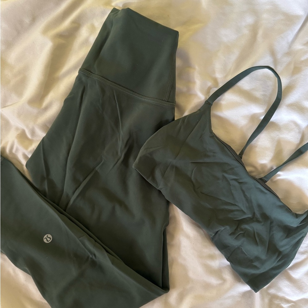 Lululemon Green Wunder train 23” Leggings and Sports Bra Set